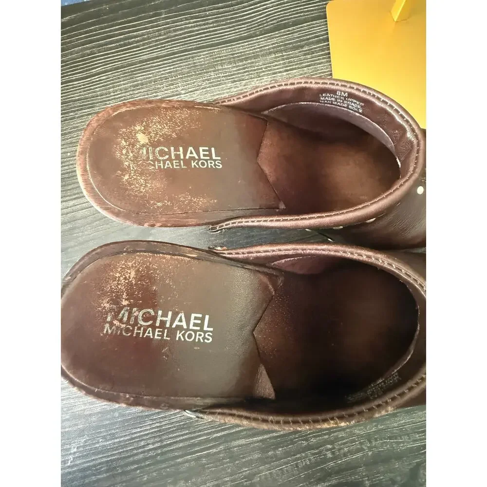 Vintage MICHAEL Michael Kors Brown Leather Studded Astor Mules Clogs Sz. 8